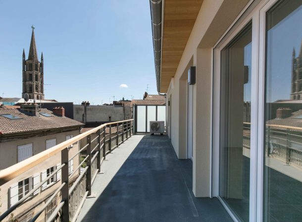 Terrasse d'un appartement neuf de la résidence Les Balcons de L'Opéra