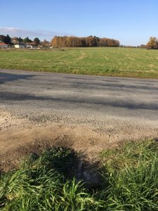 vue sur route et grand terrain vaste en herbe