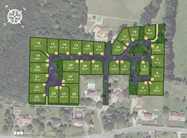 Plan de composition d'un lotissement de 30 terrains